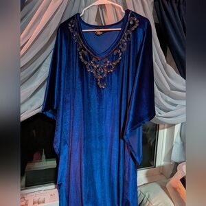Elegant Blue Kaftan with Embellished Neckline From midnight Velvet OS